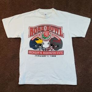 LOGO 7 Vintage Rose Bowl Michigan Vs Washington 1998 Graphic T-Shirt Size Large